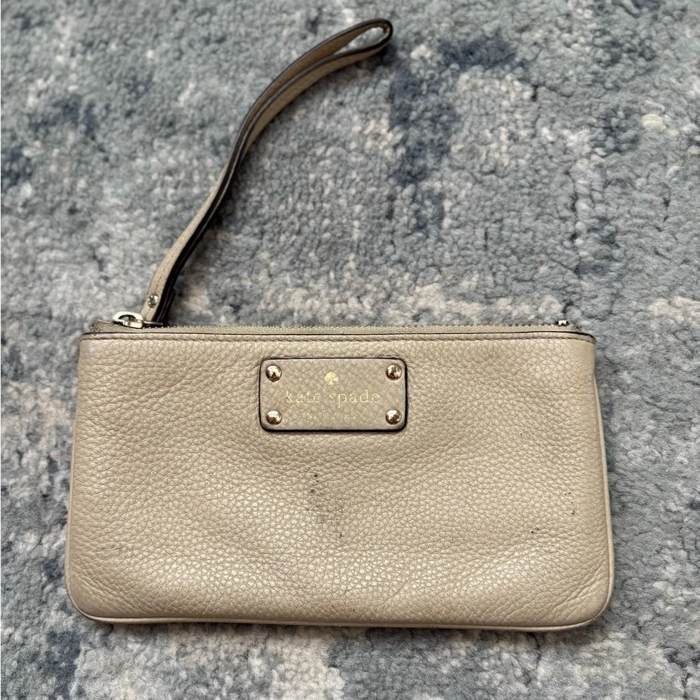 Kate Spade Peddle Leather Wristlet, Beige.